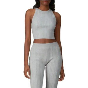 Derek Lam 10 Crosby Rheya Knit Crop Top Metallic Silver Gray XS